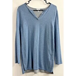 J. Jill Womens Petite M Pima Cotton Long Sleeve Tunic Top V Neck Comfy